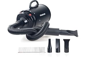 CHAOLUN Dog Dryer, Dog Blow Dryer, High Velocity Professional Pet Grooming Dryer, Dog Hair Dryer with Heater, Stepless Adjustable Speed, 3 Different Nozzles and a Comb, Black