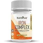 NutritiPure Iron Complex, Complete Blood Building Iron Vegetarian Capsules with Non-constipating Carbonyl Iron, Quatrefolic, B12, B6 & Vitamin C, for Women & Men (60 caps)
