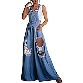 utcoco Women's Casual Loose Denim Overalls Adjustable Strap Wide Leg Bib Jean Overalls Jumpsuit with Pockets