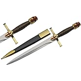 15.5" Replica Gold Medieval Crusader Dagger with Scabbard