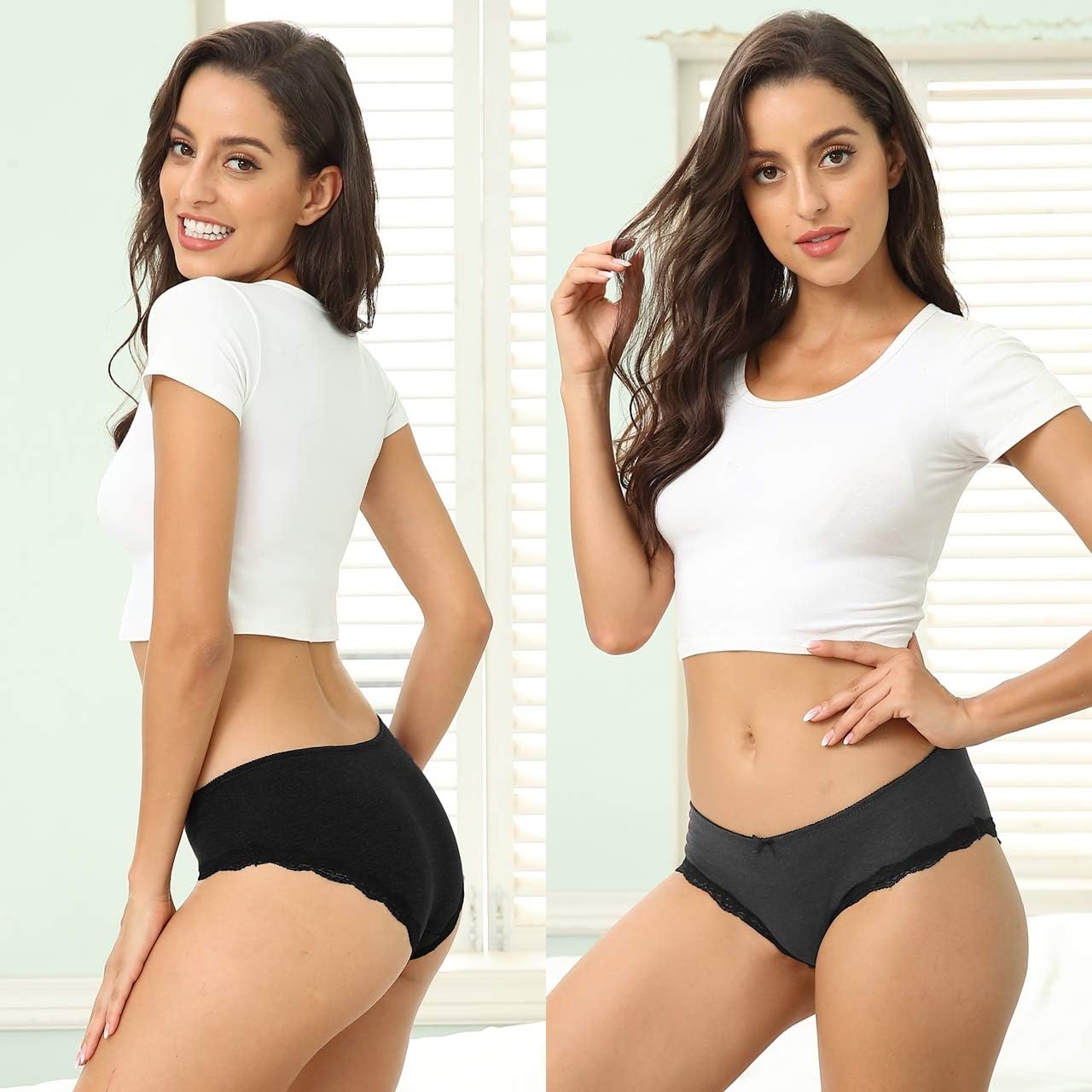 ATTRACO Women's Cotton Brief Panties Soft Underwear Lace Trim Hipster 4 Pack at  Women’s Clothing store