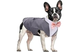 DORA BRIDAL Dog Tuxedo for Small Dogs,Dog Suit and Bowtie, Formal Dogs Wedding Outfit, Pet Tuxedo and Bandana Set Valentines Birthday Christmas Party Costumes for French Bulldog, Pomeranian, Grey, S