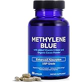 Methylene Blue Capsules, USP Grade Capsule Form Methylene Blue 12 Mg for Human with Added Vitamin C Ester- Supports Cognitive Function & Enhances Absorption, 60 Capsules