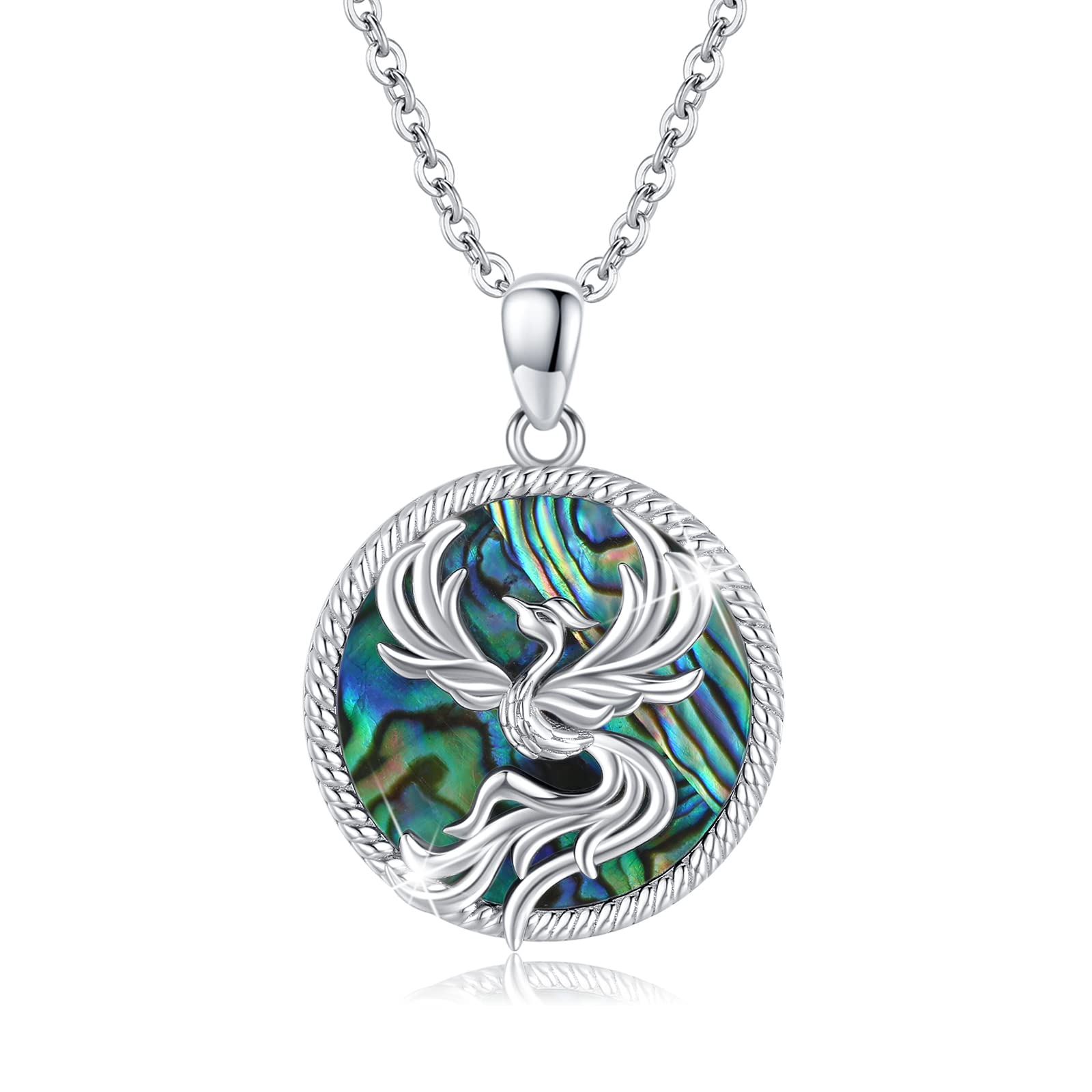 SOESON Phoenix Pendant Necklace for Women,Phoenix Pendant 925 Sterling Silver Abalone Shell Anniversary Birthday Jewellry Gifts for Women Girls