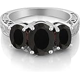 Gem Stone King 3.60 Cttw Black Onyx 3-Stone Ring for Women | 925 Silver | Oval 9X7MM and 7X5MM | Gemstone Birthstone | 3 Stone Wedding Engagement Anniversary Promise Ring For Women
