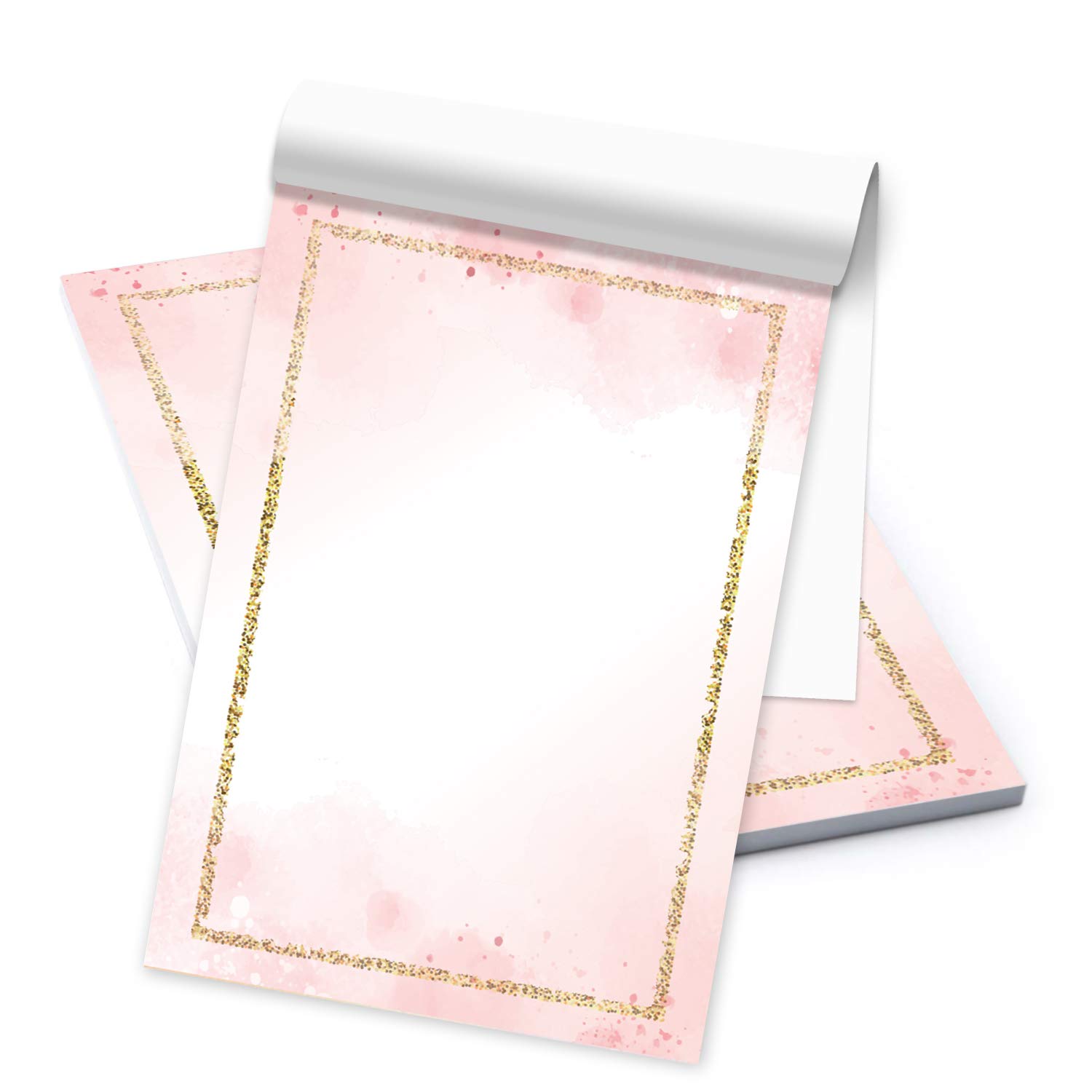 Logbuch-Verlag Writing Paper Pink White with Gold Border DIN A5 Letter Pad - Motif Paper Pad for Invitations Letters Writing Gift Communion Girls