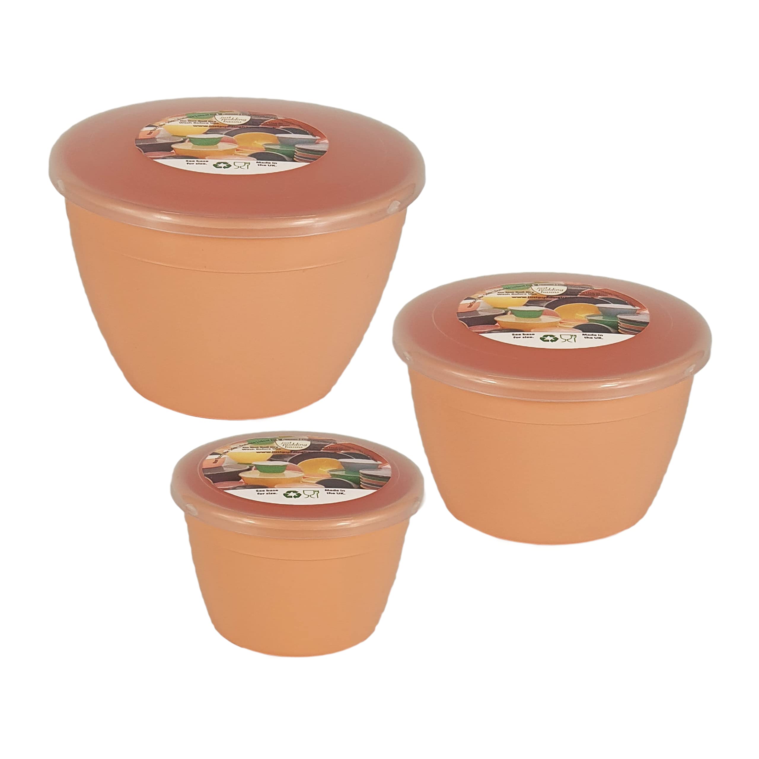 Just Pudding Basins 3 Smaller Sizes in One Set Steam Pudding Bowls, Basin and Lid 1x 1/4 Pint, 1x 1/2 Pint 1x 1 Pint (Peach) โ image 1