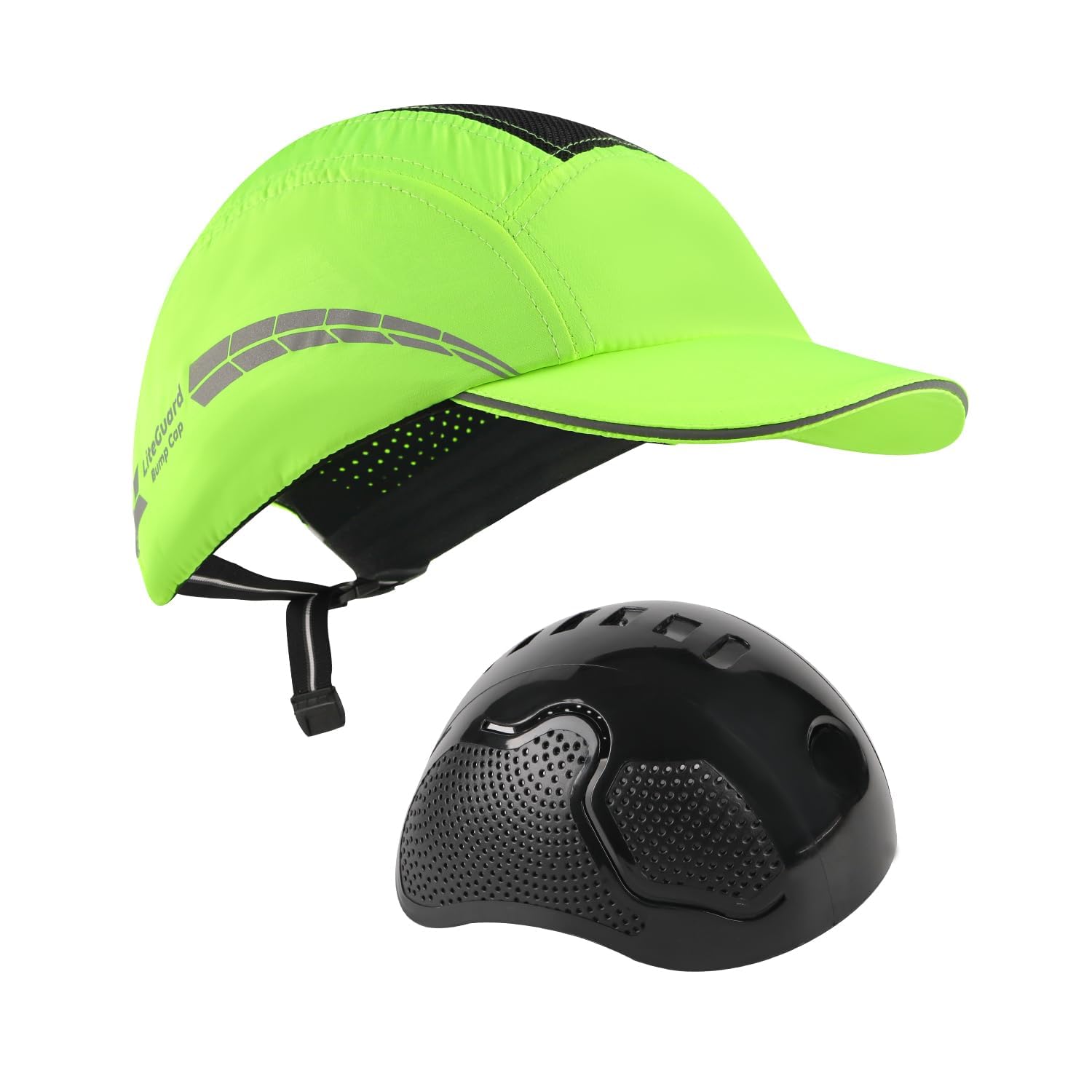 HEARMOR Liteguard Bump Cap, Lightweight Breathable Baseball Style, Reflective Stripes, Meets EN 812:2012 Standard, Unisex-Adults, Lime