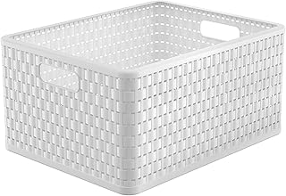 Rotho Country Aufbewahrungsbox 28l in Rattan-Optik, Kunststoff (PP) BPA-frei, weiss, A4+/28l (43,0 x 33,0 x 21,5 cm)