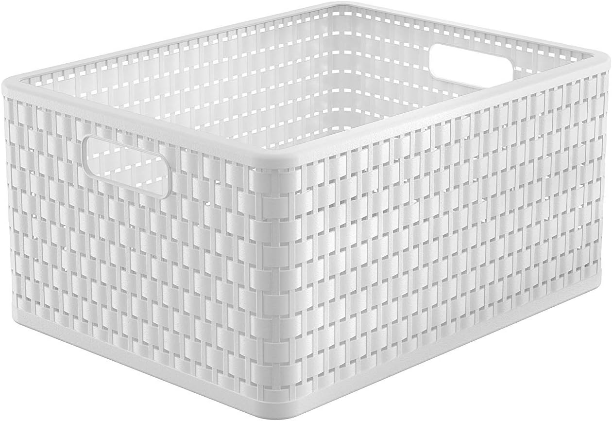 Rotho Country Aufbewahrungsbox 28l in Rattan-Optik, Kunststoff (PP) BPA-frei, weiss, A4+/28l (43,0 x 33,0 x 21,5 cm)