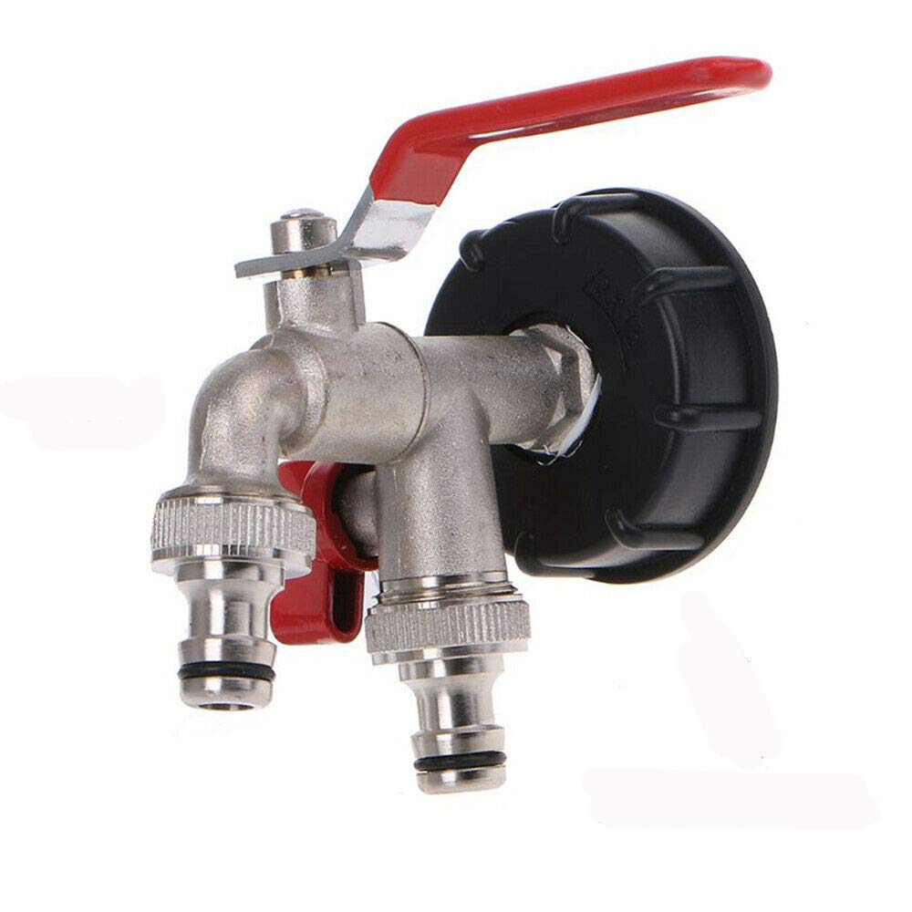IBC Tank Adapter IBC Tote Tank Drain Red Handle Adapter S60X6 to Brass Garden Tap with 1/2'' Hose Fitting Oil Fuel Water