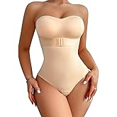 USEASY Shapewear Bodysuit Tummy Control Strapless Bra Shapewear for Women Strapless Faja Body Shaper Thong Light Shapewear Beige 2XL