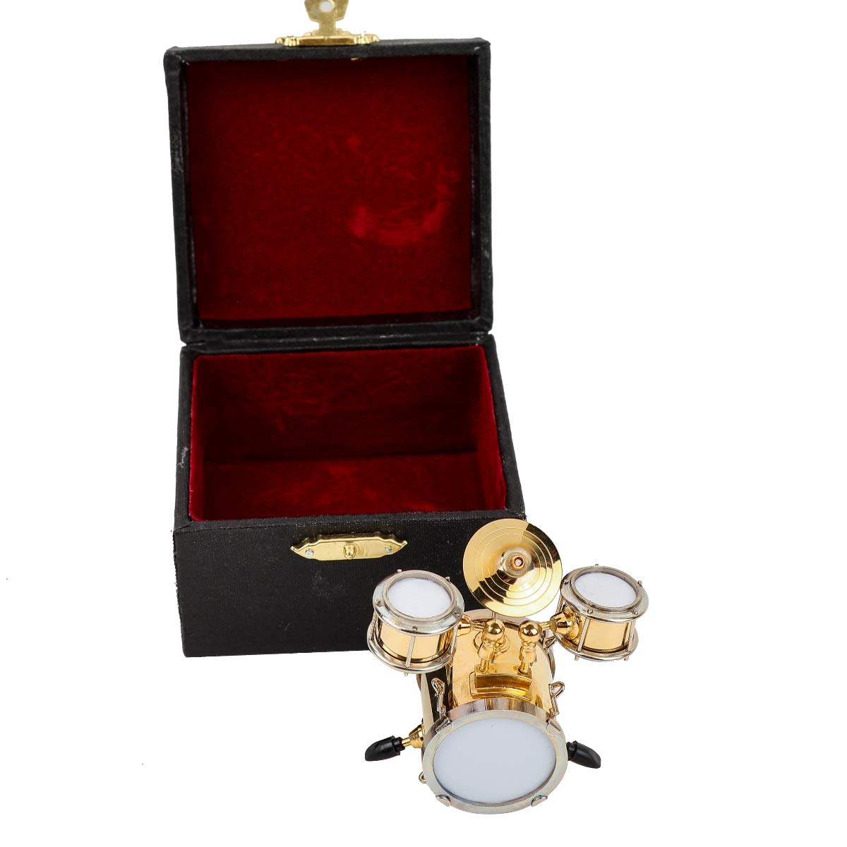 Miniature Drum with Case - Gold, Mini Percussion Musical Instrument - Mini Drum - Miniature Dollhouse Model - Christmas Ornament and Gift