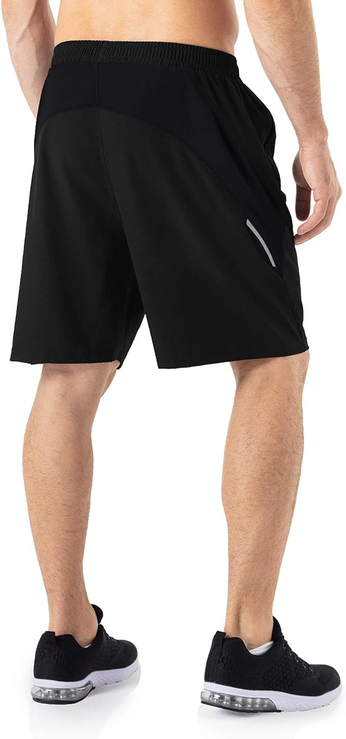 HMIYA Men's Casual Sports Quick Dry Workout Running or Gym Training Short with Zipper Pockets: Clothing