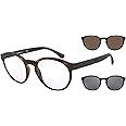 Emporio Armani Men's Ea4152 Prescription Eyewear Frames with Two Interchangeable Sun Clip-ons Round