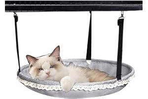Cat Hammock 14" Dia, Cat Tree Catio Accessories for Cage Indoor/Outdoor, Steel Frame Adds Stability to Cat Swing, Cute Kitty 