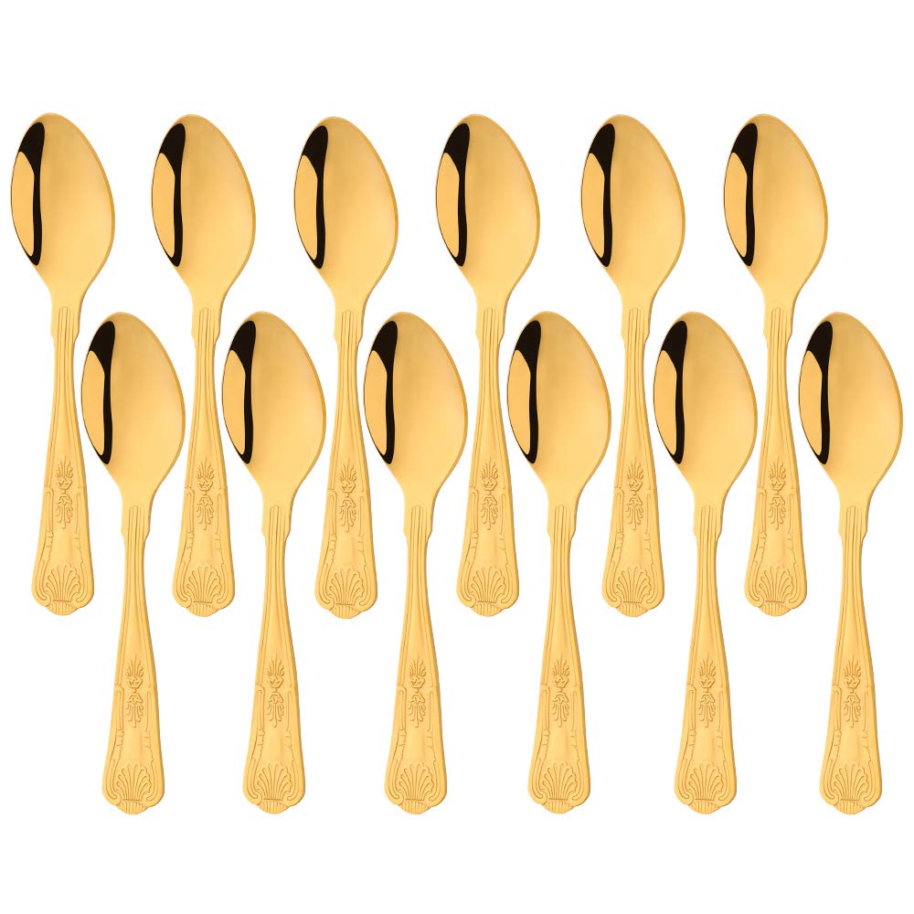 Buyer Star 12 Pieces Teaspoon Set, Gold Stainless Steel Spoon Set for Coffee Appetizer, Mirror Polished Finish