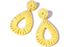 LORSOILYN Boho Raffia Earrings Statement Teardrop Earrings Drop Dangle Bohemian Earrings for Women Cute Handmade Earring