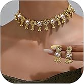 Dcfywl731 Indian Jewelry Sets for Women Bollywood Wedding Jewelry Necklace Set Oxidized Indian Choker Necklace with Maang Tikka Earrings Set Jewelry Gift