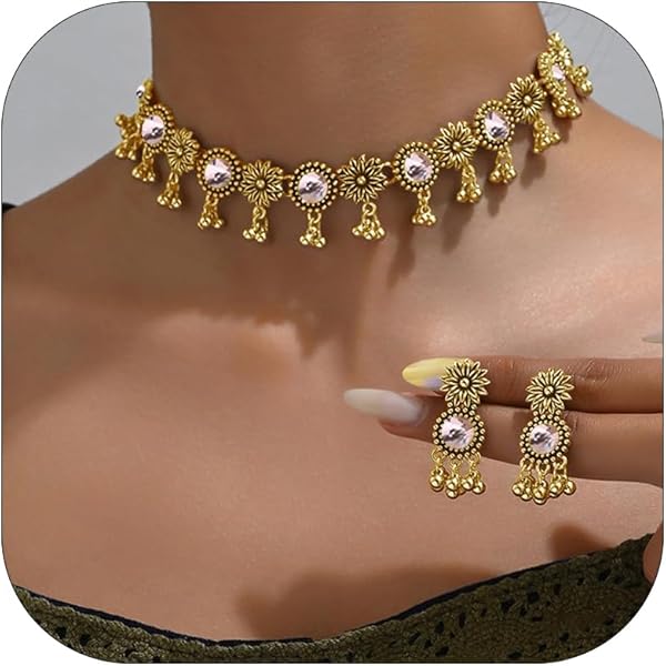 アクセサリー Indian Jewelry Teal Rhinestone Jhumka Antiqued Gold Bead Chandelier Indian