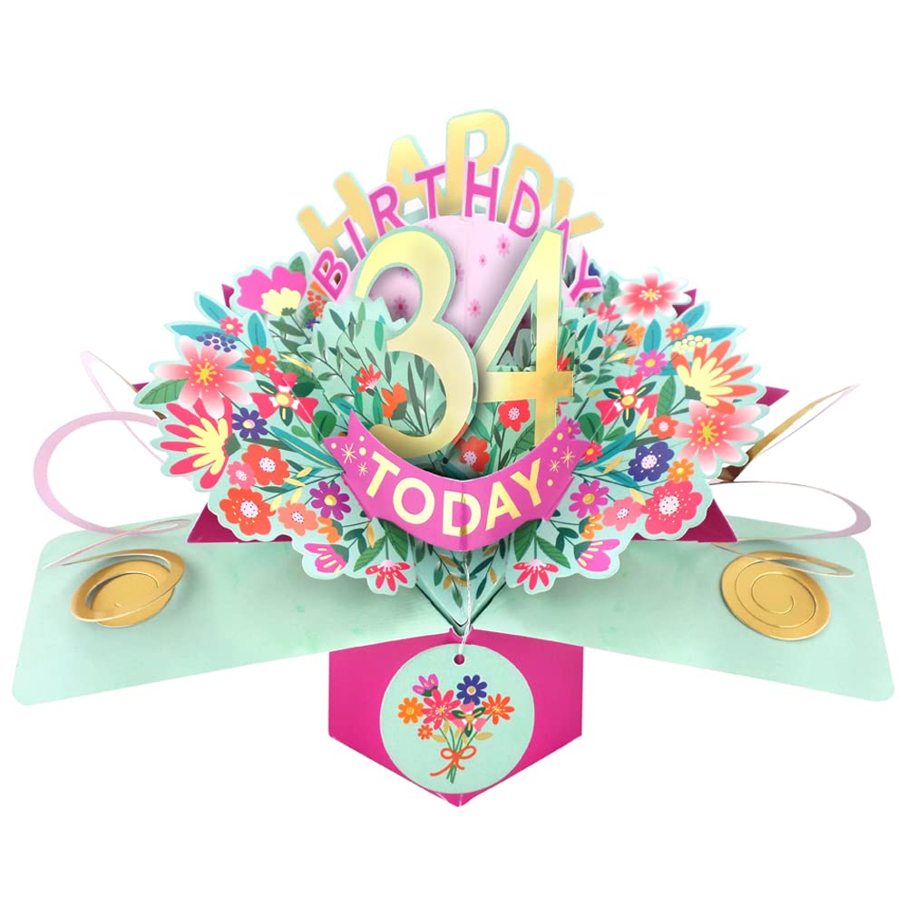 Happy 34th Birthday 34 Today Pop-Up Greeting Card Love Kate's Pop Up Cards Her POP215MC34