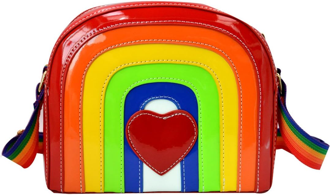 Girls Rainbow Pu Leather Shoulder Bag Mini Satchel Purse