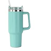 FAMKX 40oz Insulated Travel Mug Tumbler With Handle and Straw,Stainless Steel Double Wall Vacuum Cup Keep Drink Cold and Hot (Green)