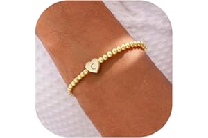 THAIVOR Beaded Bracelets for Women Dainty Heart Initial Bracelet Letter A-Z Charm Bracelet for Women Stretch Bead Ball Bracelet Trendy Jewelry Gifts