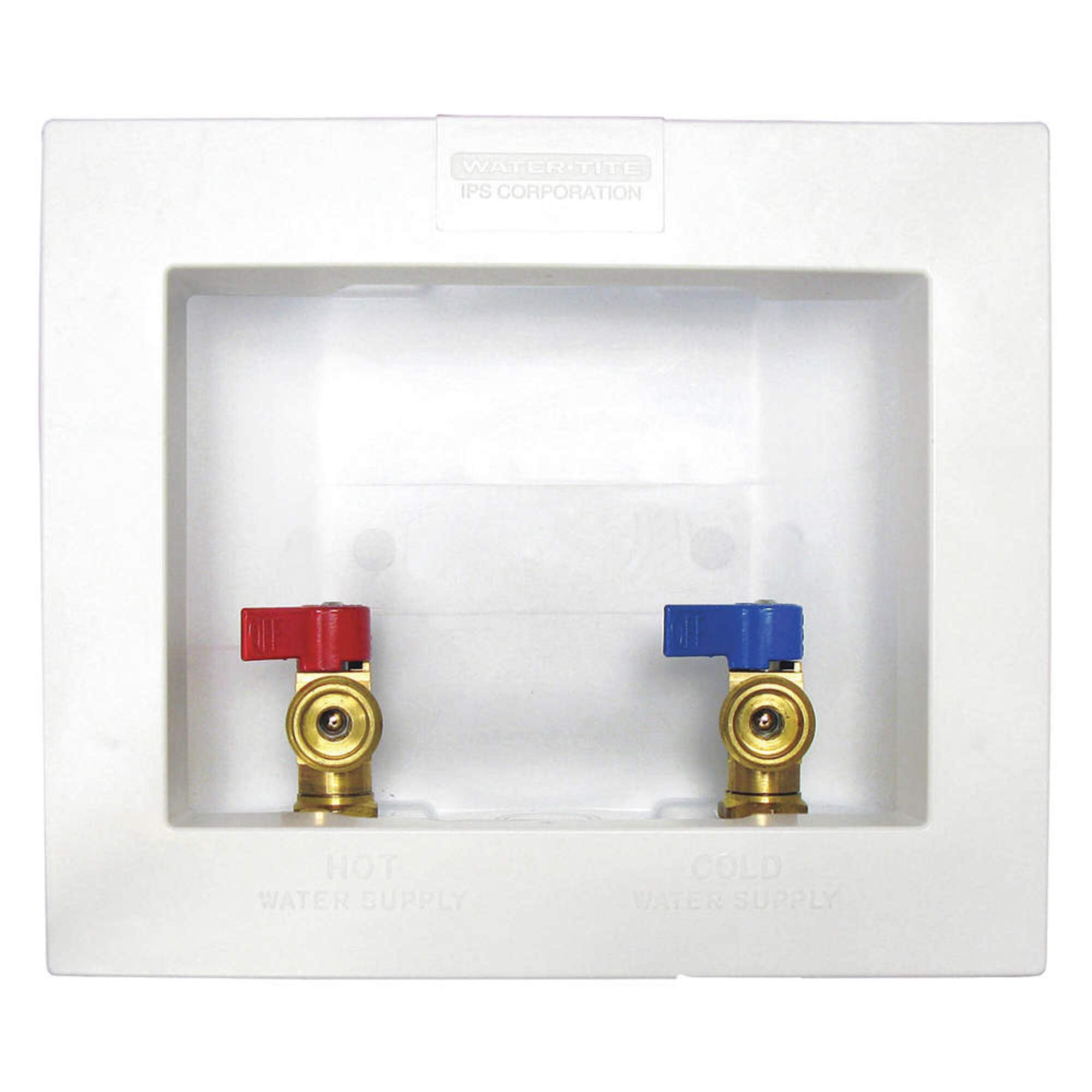 Water-Tite 82064 Econo Box Center-Drain Washing Machine Outlet Box - Quarter-Turn Brass Valves, 1/2-Inch Sweat Connection, White Plastic