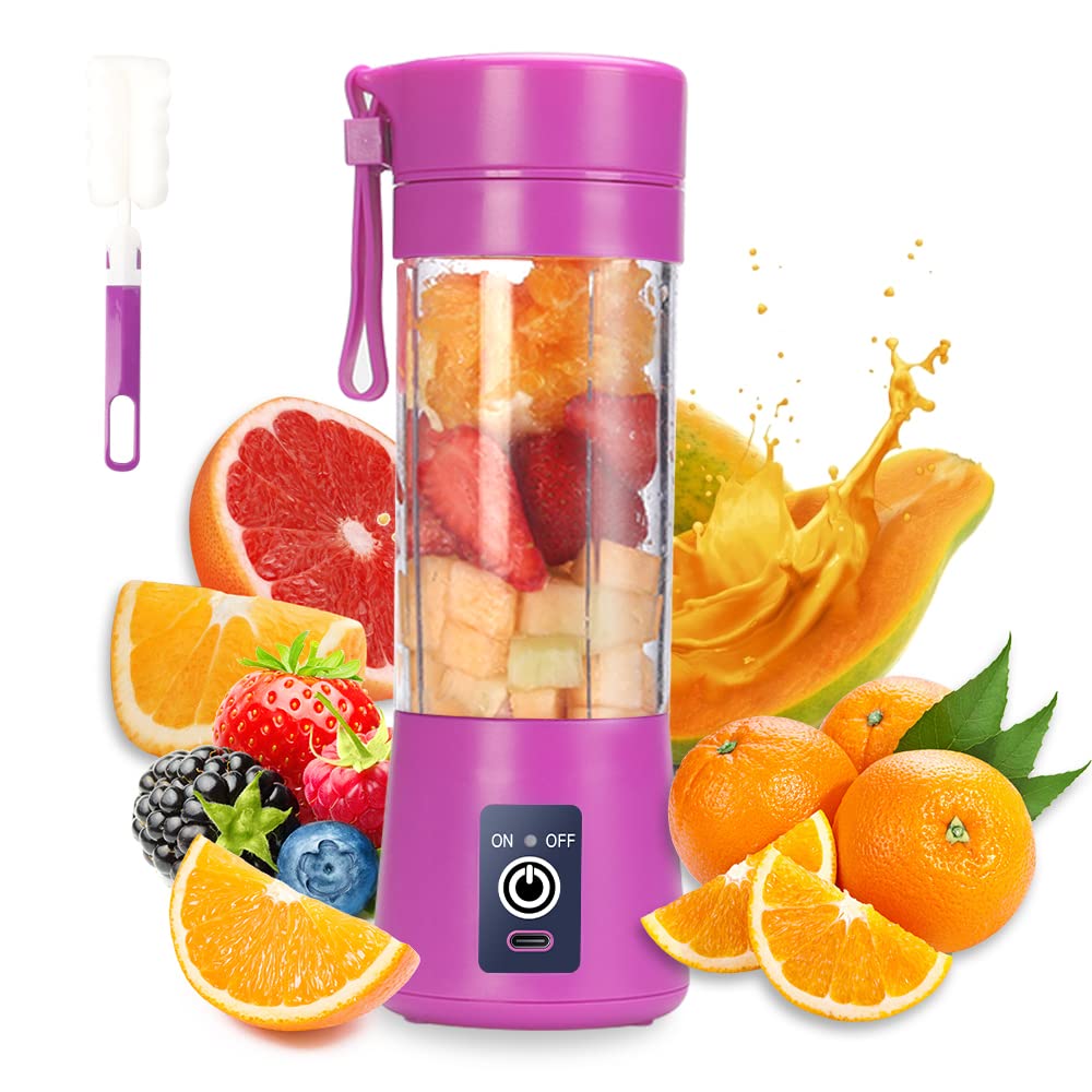 Portable Blender Cup,Electric USB Juicer Blender,Mini Blender Portable Blender For Shakes and Smoothies, juice,380ml, Six Blades Great for Mixing