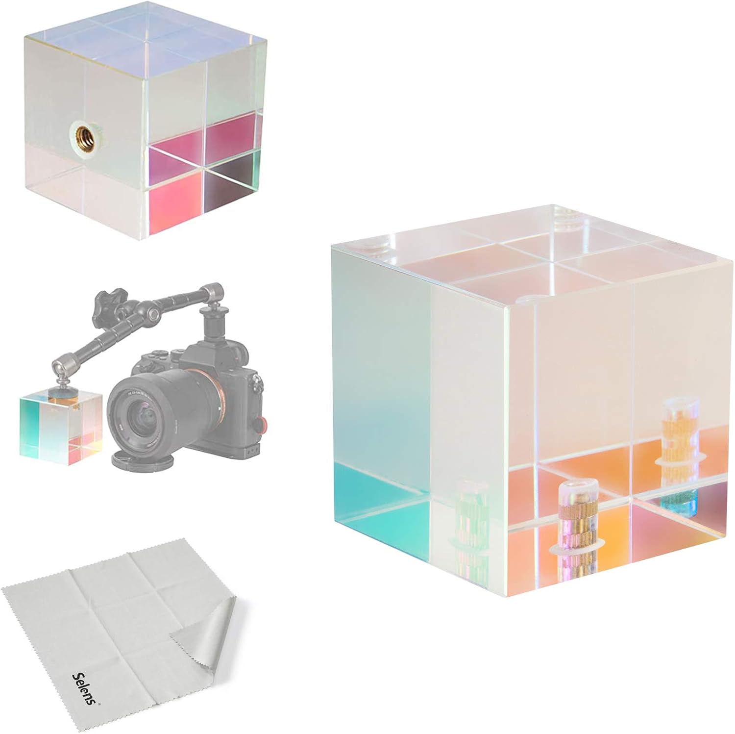 Selens Cube Prism Photography Optical Plating Crystal Glass Professional with 1/4" Hole