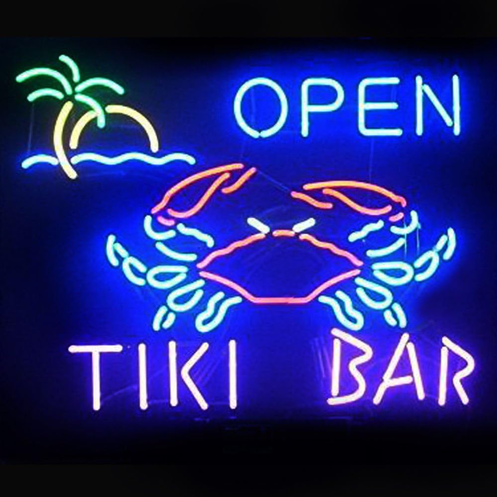 LiLingU Neon Signs, Real Glass Neon Sign "Tiki Bar Open" Appropriate for Gifts, Bar Signs with High Fine Process for Bar, Pub, Hotel, Restaurant, and Home Wall Decor.