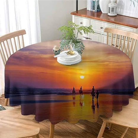 Amazon Houselook ハワイアンデコレーション ポリエステル 防塵 テーブルカバー グランジ背景にヤシの木の葉 海 ビンテージ ウォータースケープ イラスト キッチン ダイニング テーブル装飾 ベージュ ネイビー 59 Inch Round テーブルクロス オンライン通販