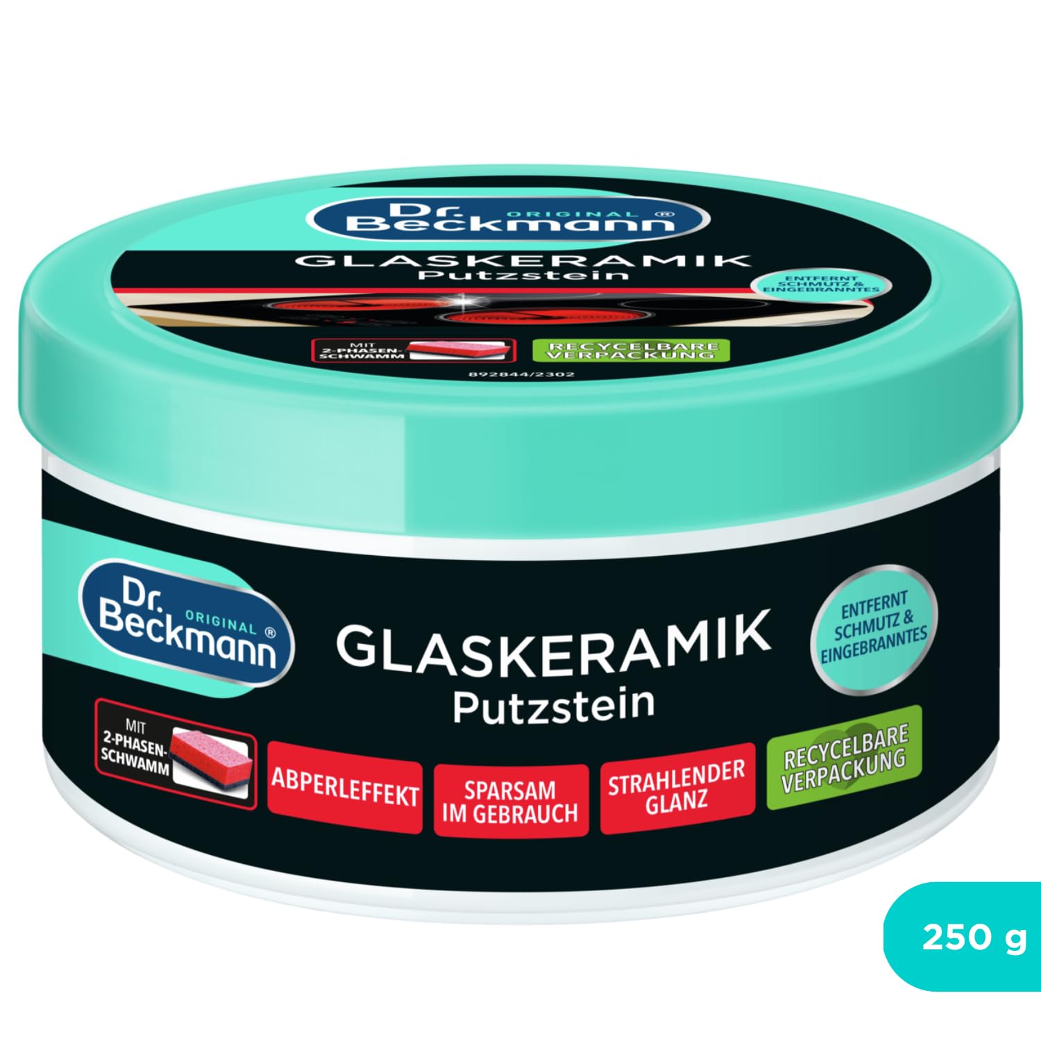 Dr. Beckmann Glaskeramik Putzstein | effektiver Kochfeld-Reiniger gegen hartnäckigen Schmutz | inkl. Spezialschwamm | 250 g (1er Pack) | Verpackung kann abweichen 3