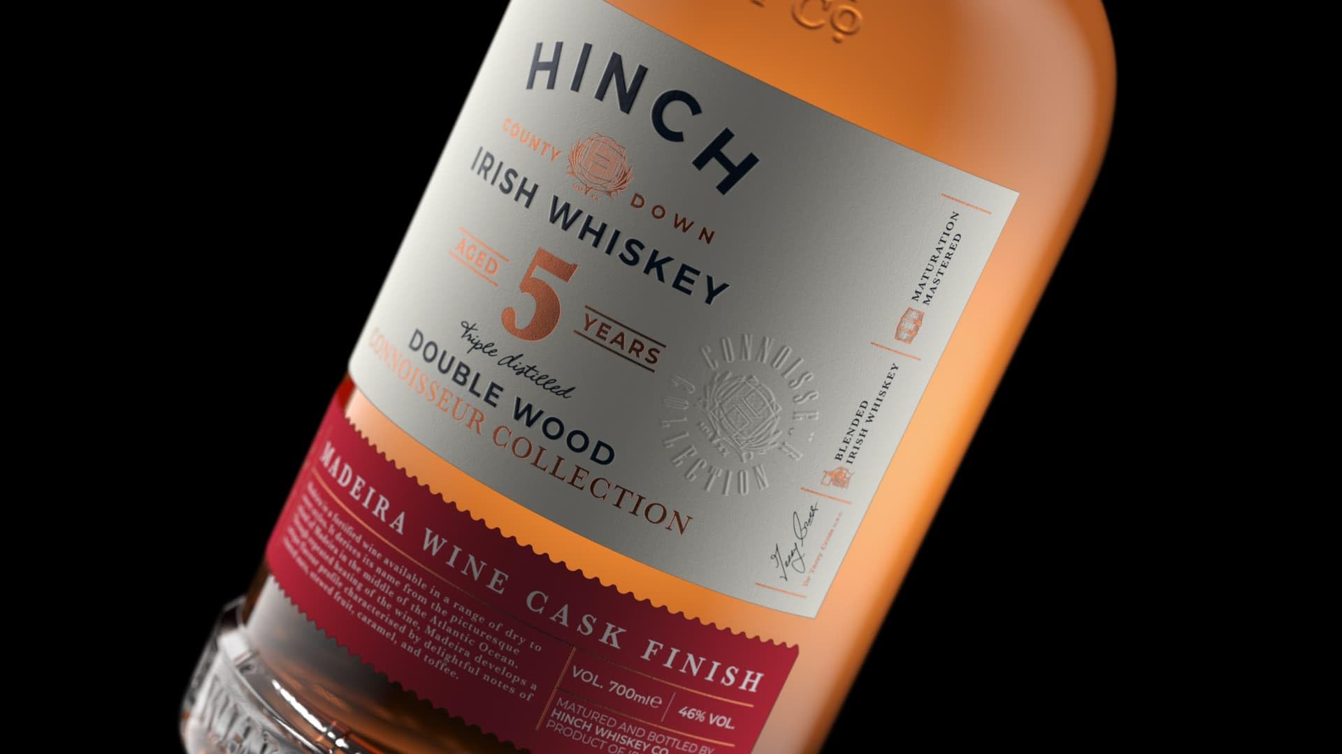 Hinch Irish Whisky aged 5 years Connoisseur Collection 46% vol • triple distilled double wood • Madeira Wine Cask Finish (1 x 0.7 l) 3