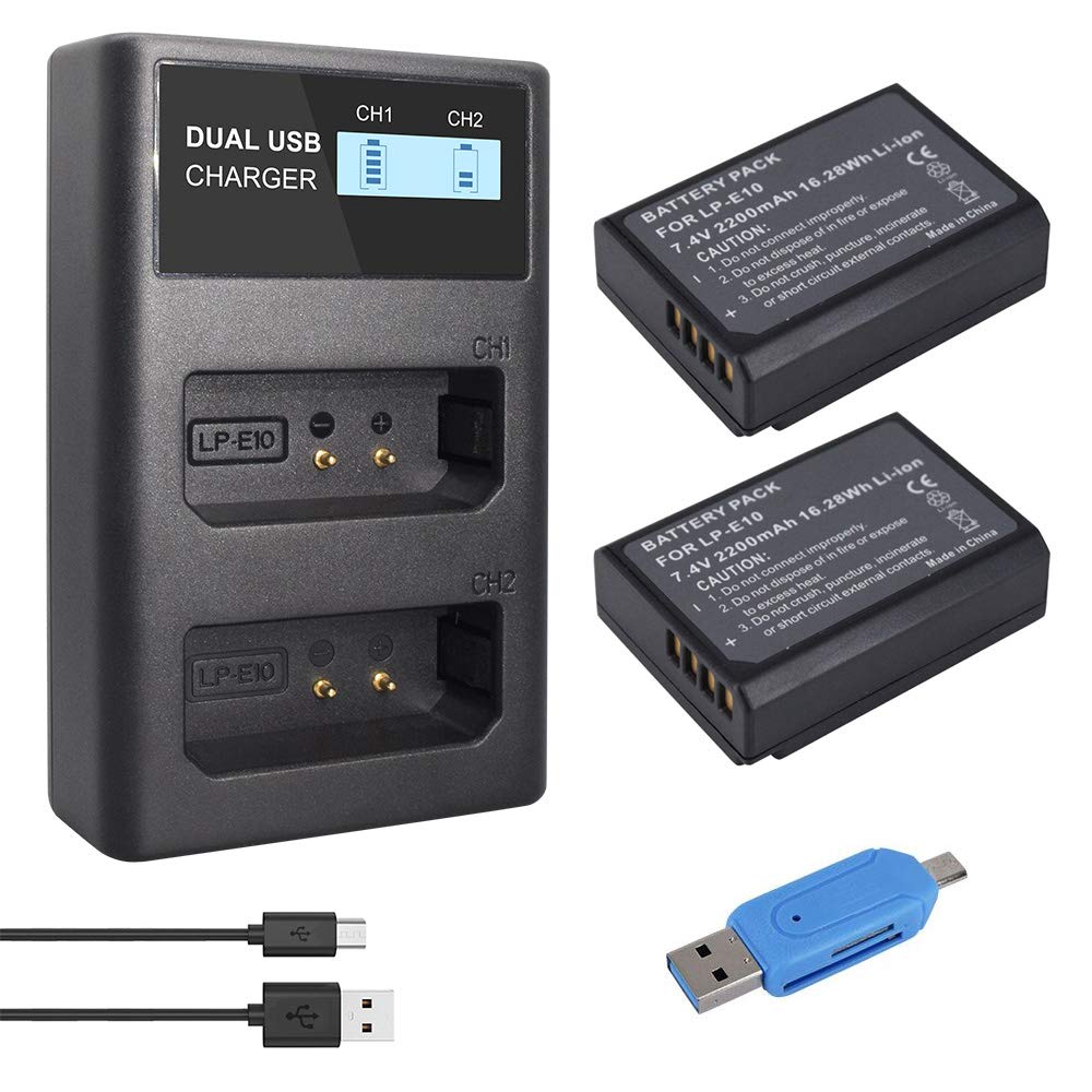 CITYORK 2 Pack LP-E10 Replacement Battery and Dual USB Charger LCD Display for Canon EOS Rebel T3, T5, T6, Kiss X50, Kiss X70, EOS 1100D, EOS 1200D, EOS 1300D Digital Camera