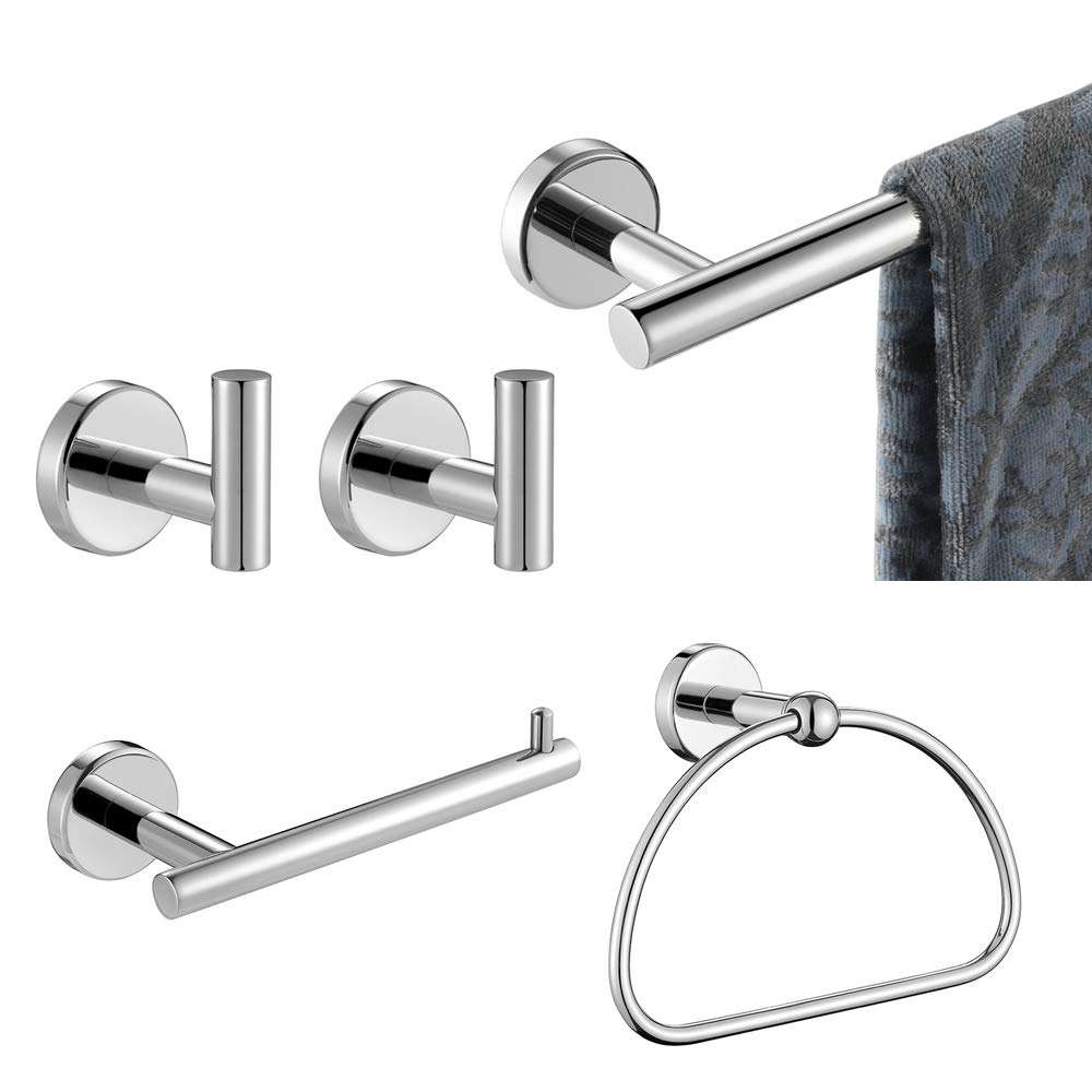 JQK Bathroom Hardware Set Chrome, 5-Piece Bath Accessories Set Polished Chrome Wall Mount Includes 24 in Towel Bar, 9 in HT Bar, TP Holder, Towel Hook x 2, BAS165-CH