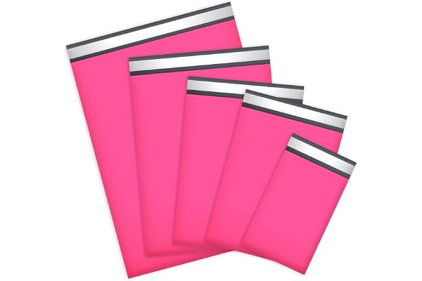UCGOU 60 Pack Not Padded Hot Pink Poly Mailers Variety Pack, 6x9 Inch & 9x12 Inch & 10x13 Inch & 12x15.5 Inch & 14.5x19 Inch