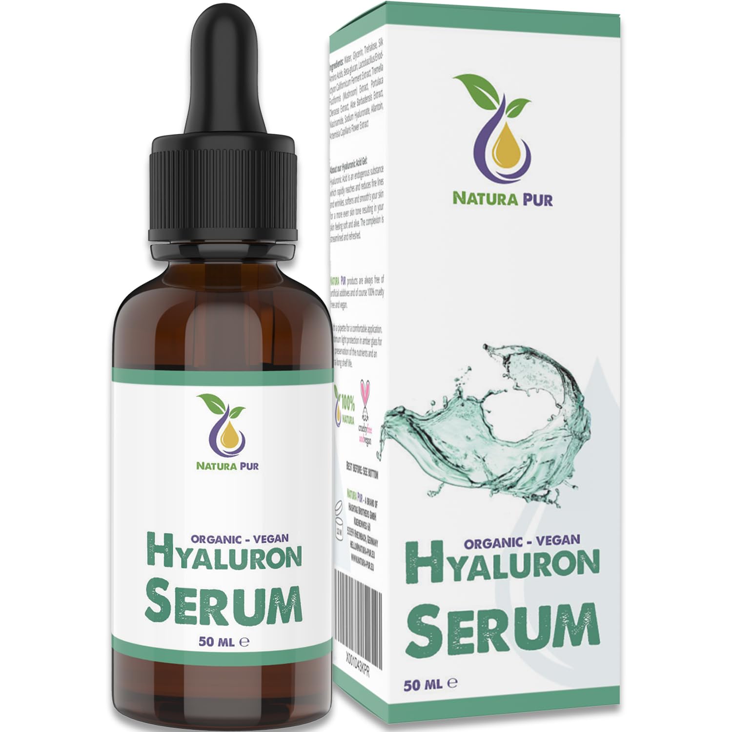 Hyaluronic Acid Face Serum 50ml, vegan - Hyaluronic Acid Moisturiser with Aloe Vera against wrinkles on the face, neck, décolleté - Organic Natural Cosmetics