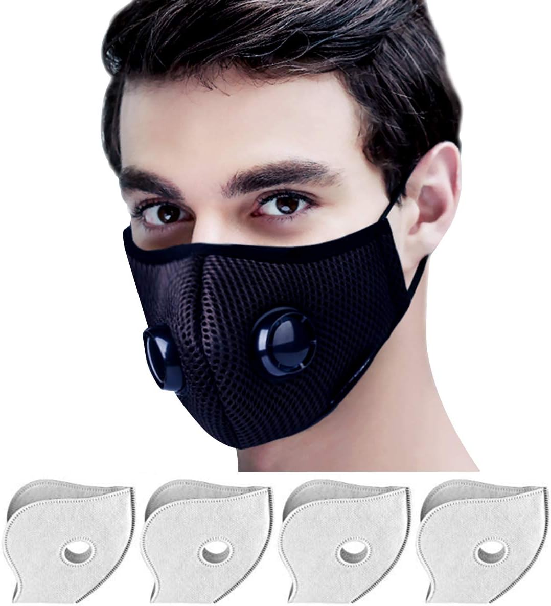 Yeemoi Dust Mask, Mouth Mask Breathable Respirator with 4 Carbon N99 Filters for Pollution Pollen Allergy Woodworking Mowing Running Washable and Reusable Half Face Mask (Black)