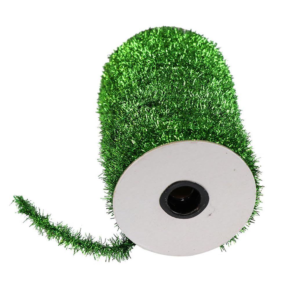 50 Yard Christmas Tinsel Ribbon Green Metallic Thin Tinsel Garland Mini Glitter Gift Ribbon Artificial Wreath Chenille Wire Bending Plush Christmas Decoration Tinsel for Wedding Party (3 Strands)