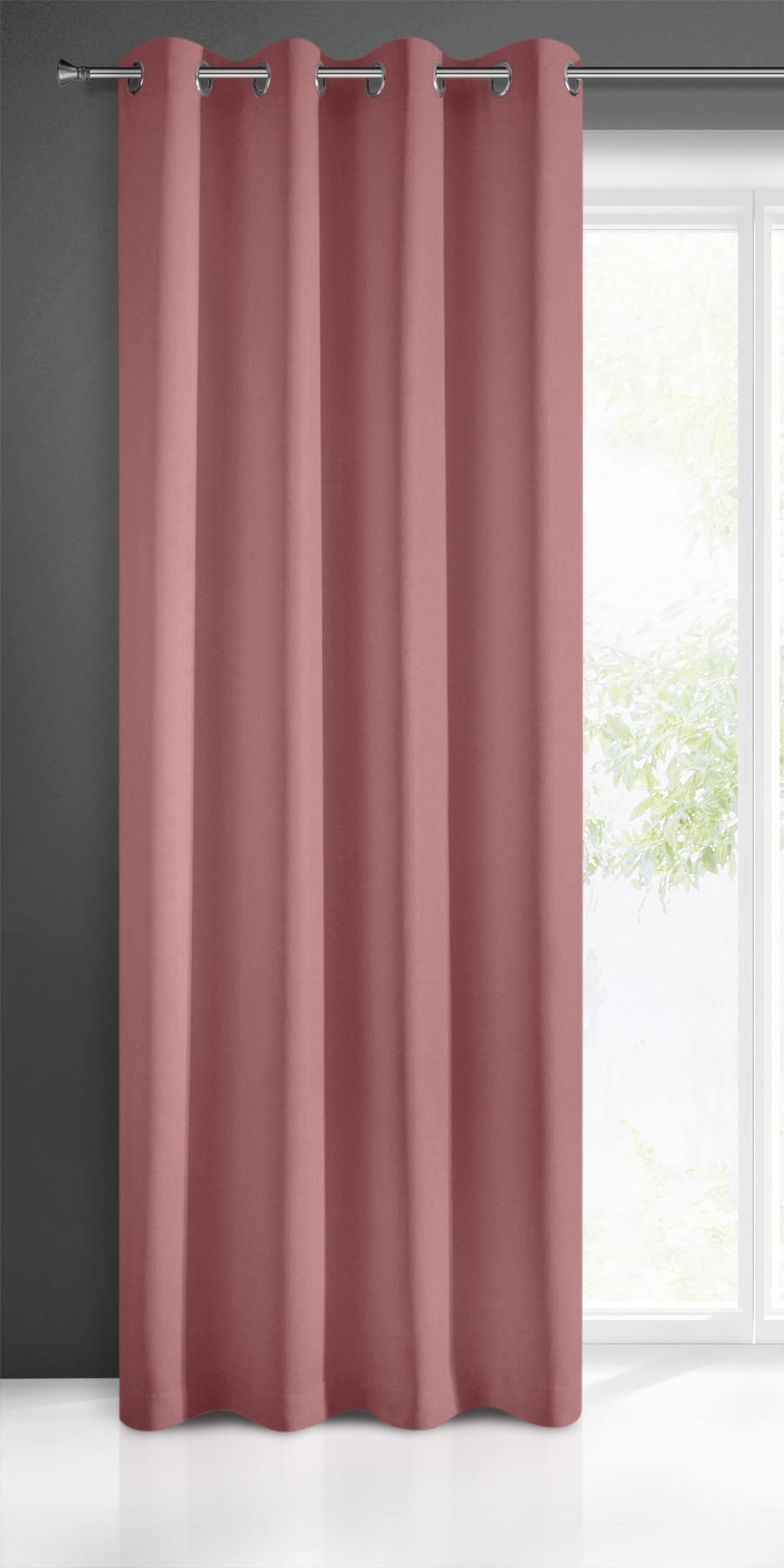 Eurofirany Smooth Plain Modern Curtain with Eyelets-1 Unit, Bedroom, Living Room, Lounge, Kitchen, 140g m/2, Polyester, Dark Pink, W55 x L98