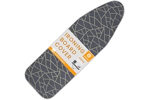 SAVUK Ironing Board Cover and Pad Standard Size 15x54 inch Extra Heavy Duty Thick Padding, Heat Reflective, Non Stick Scorch and Stain Resistant (Geometric Grey, 15" x 54")