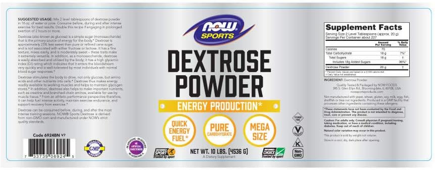 NOW Sports Nutrition, Dextrose Powder (Monosaccharide), Energy Production, 10-Pound: Health & Personal Care