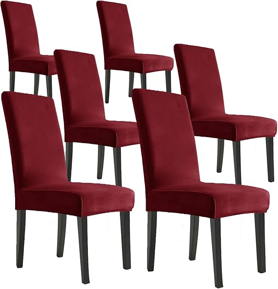 MAXIJIN Stretch Velvet Chair Covers for Dining Chairs Set of 6