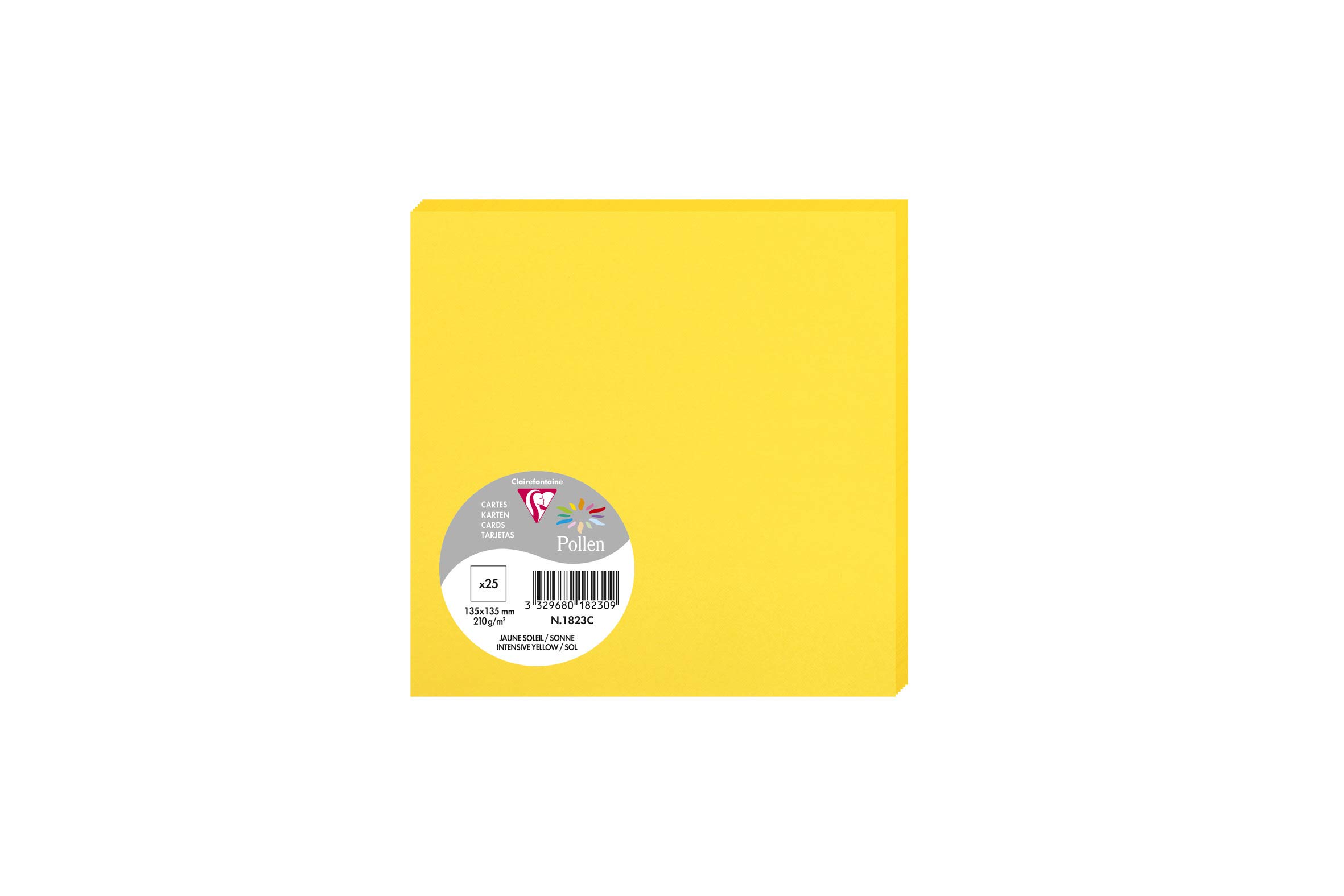 Clairefontaine 1823C Pack of 25 Plain Cards Square Format 13.5x13.5cm 210g/m² Intensive Yellow Invitation Correspondence Cards Pollen Range Premium Paper