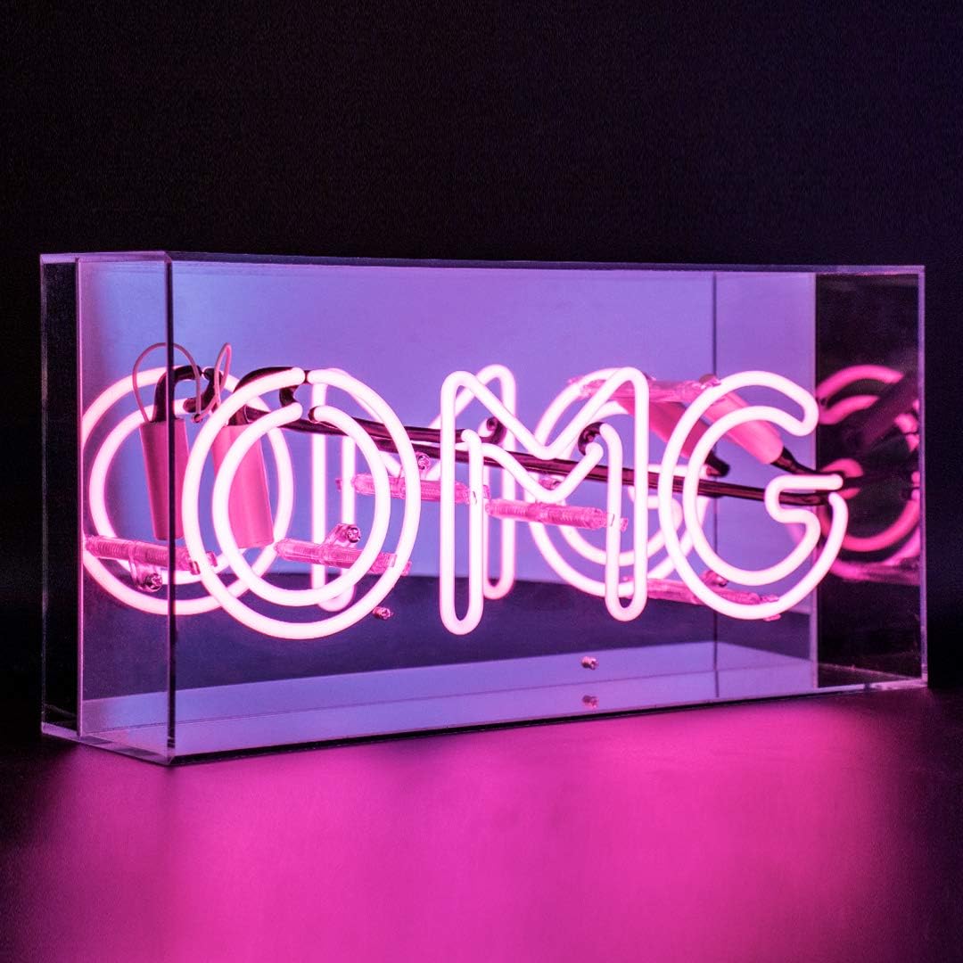 Acrylic Box Neon - OMG (Real Handmade Glass Neon in Glossy Acrylic Box), Pink