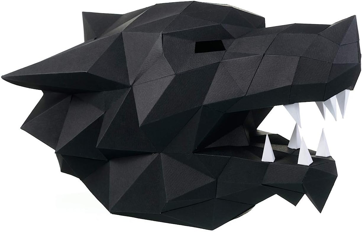 Paperraz DIY 3D Wolf Head Mask Animal Puzzle Low Poly PaperCraft Building Kit - NO Scissors Needed