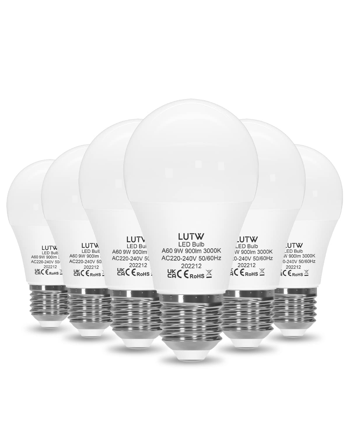 LUTW LED Light Bulbs, E27 Edison Screw Bulbs 60W Equivalent, Warm White 3000K ES Screw in Light Bulb, 9W 900lm Super Bright Energy Saving Lightbulbs for Lamp, Non-Dimmable Pack of 6 — image 1