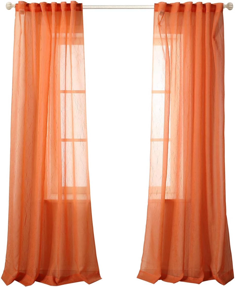 MYSKY HOME Crushed Voile Sheer Curtains for Living Room Back Tab and Rod Pocket Window Treatment Crinkle Sheer Curtains(2 Panels, 51